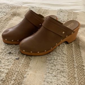 Studded Leather / Wooden Scandi Clogs